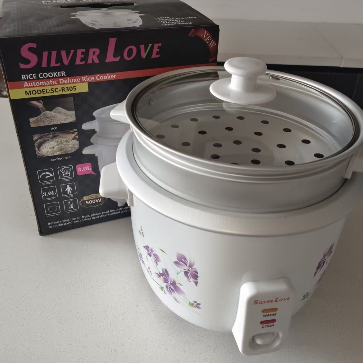 Silver love exportar cocina de arroz con vapor doméstico 3L cocinar arroz eléctrico de doble uso
