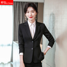 梓弘zihong大学生西装外套女春秋职业正装套装修身黑西服面试西服