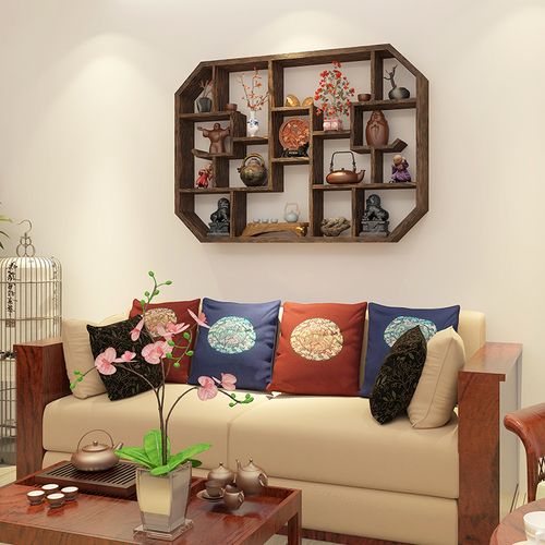 Wholesale Antique Display Shelf in Solid Wood, New Chinese Style, Wall-Mounted Tea Pot Display Rack, Minimalist & Modern Multi-Treasure Cabinet