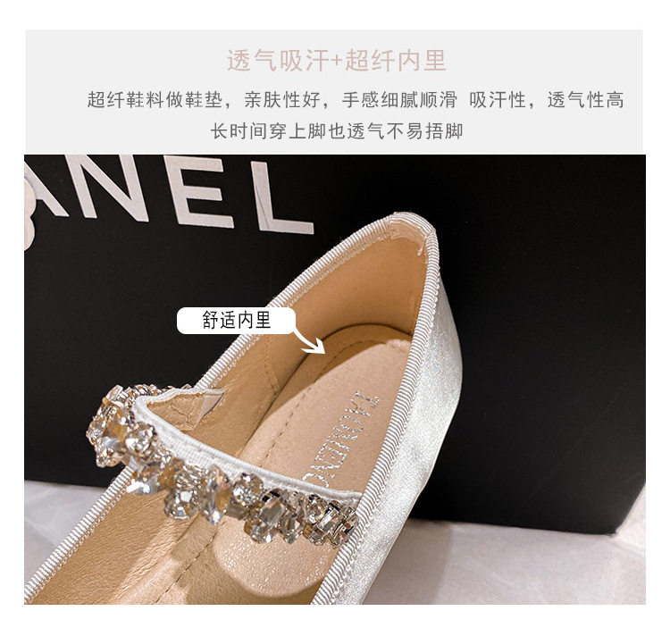 Giày búp bê nữ Mary Jane mũi tròn đế bằng, gót thấp 1–3 cm — Lụa thật màu hồng, Lụa thật màu trắng, Màu xanh lam lụa thật chi tiết 10