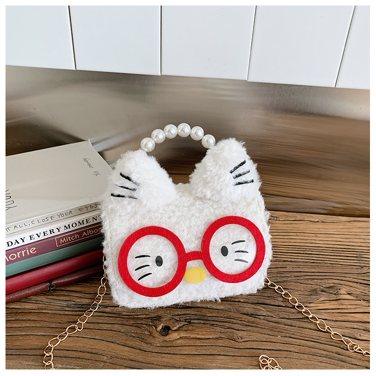 2026 nuevo bolso de niños animado lindos gafas gatito bolso de mano de comercio exterior transfronterizo bolsa de peluche de otoño y invierno