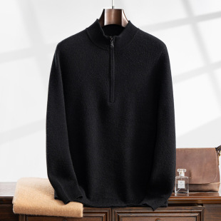 2024 Autumn and Winter New Air Layer Half Zipper Cashmere Sweater Men's Loose Knitted Base Shirt Business Casual Sweater