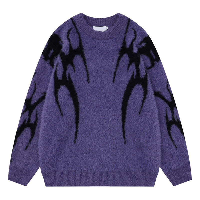 Autumn and Winter Trendy Round Neck Mauhair Pullover Men's Knitwear Sweater Loose Pullover Sweater Couple's Jacket Ins