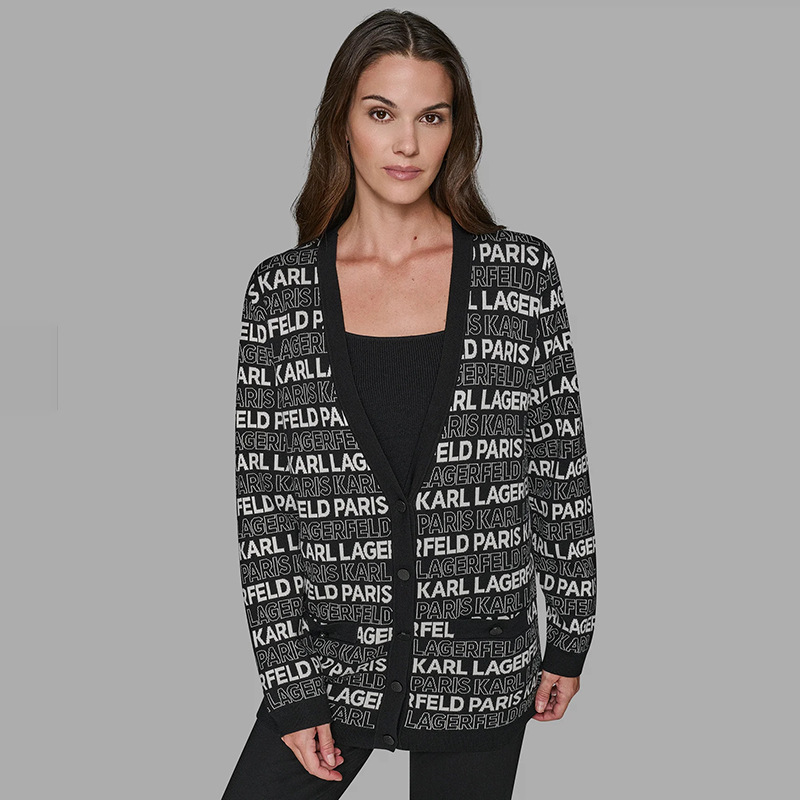 American K'Er~Women's Full Letter Contrasting Color V Neck Buttoned Casual Long-Sleeved Knitted Cardigan 2206 American K'Er~Women's Full Letter Contrasting Color V Neck Buttoned Casual Long-Sleeved Knitted Cardigan 2206