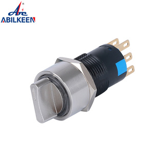 Supply 16mm metal stainless steel selector switch normally open and normally closed second gear self-locking knob switch with ring light