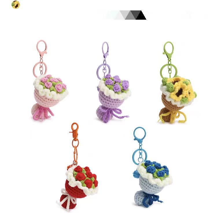 Finished Woven Holding Flower Keychain Rose Bouquet Bag Pendant Schoolbag Hanging Couple Girlfriend Gift Gift