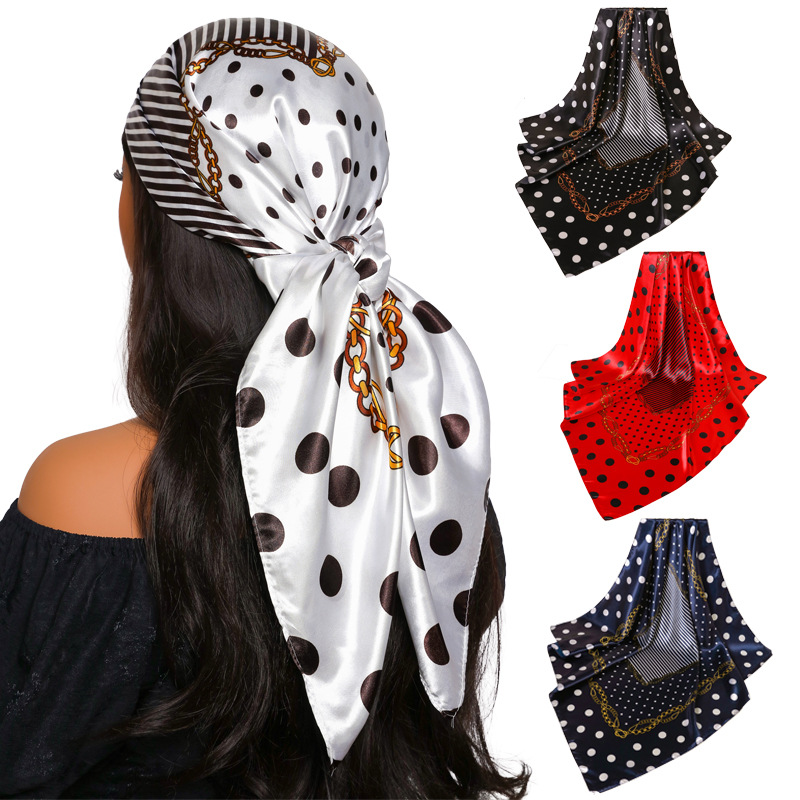 Trendy Fresh Polka Dot Small Square Scarf Silk Versatile Outerwear Shawl For Professional Korean Women's Fashion Accessory_voghion.com