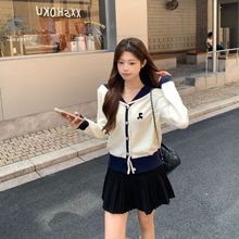 韩国代购Restandrecreation秋季海军领针织开衫外套女软糯短上衣