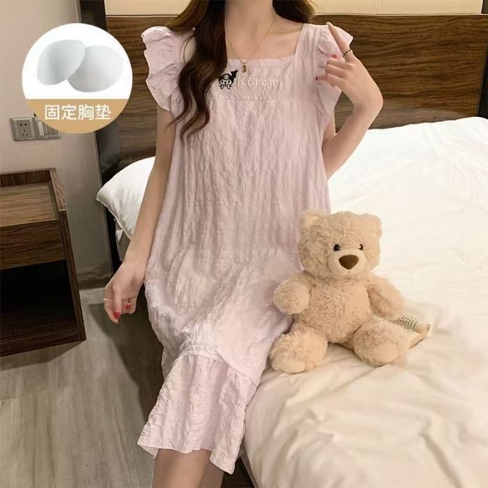 Camisón transfronterizo con almohadilla para el pecho para mujer verano nuevo estilo pequeño volador con almohadilla para el pecho pijama de alto valor lindo servicio a domicilio de dibujos animados