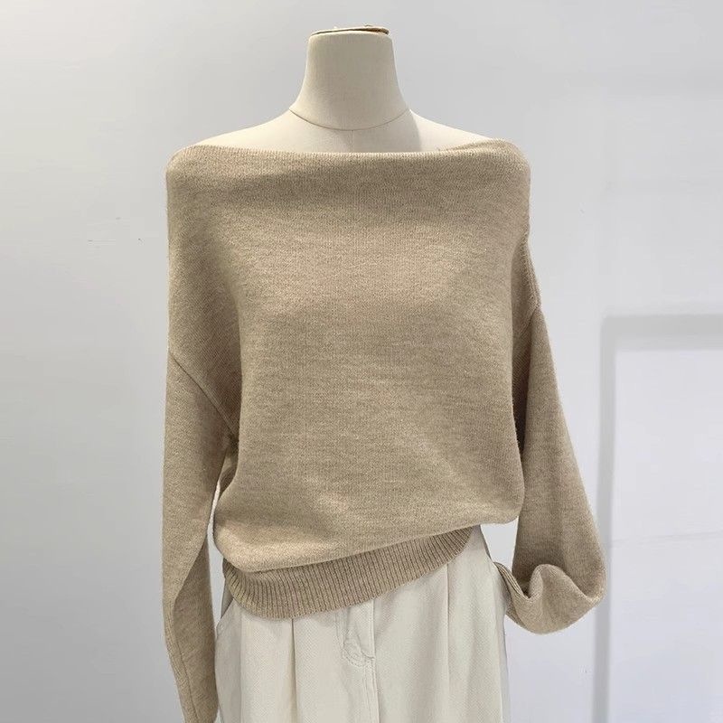 French-Style Lazy Off-Shoulder Loose Knit Base Sweater for Women, Autumn and Winter 2025 New Thin Slimming Off-Shoulder Sweater