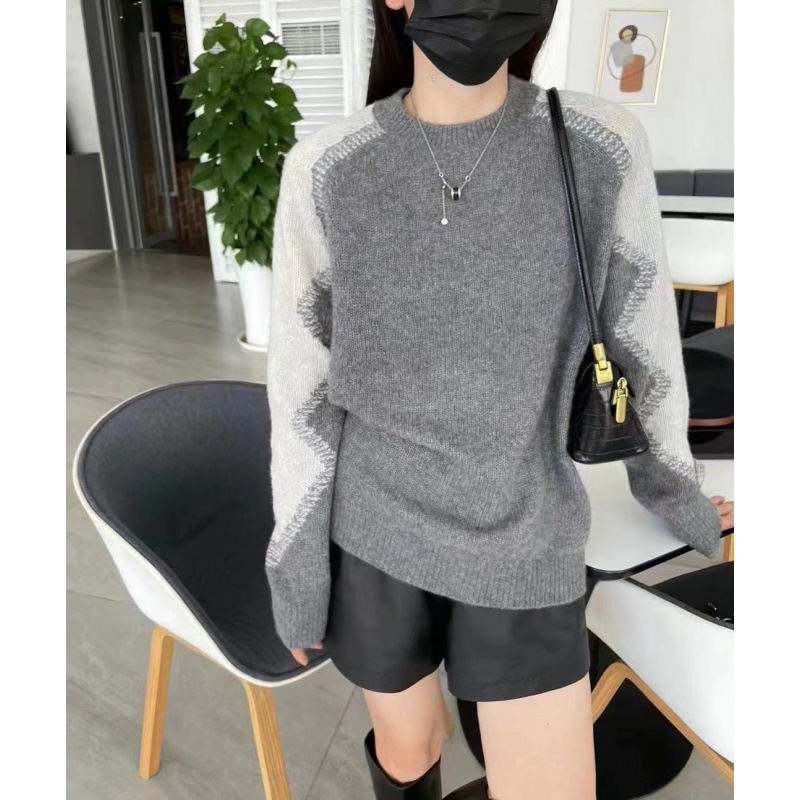 Sweater women Europe station 2022 Autumn and winter new pattern Color matching fashion Western style Sweater