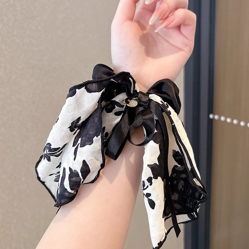 Francés elegante anillo de cabello de intestino para mujeres 2025 nuevo arco de flores flotante cuerda de cabello suave adornos para el cabello