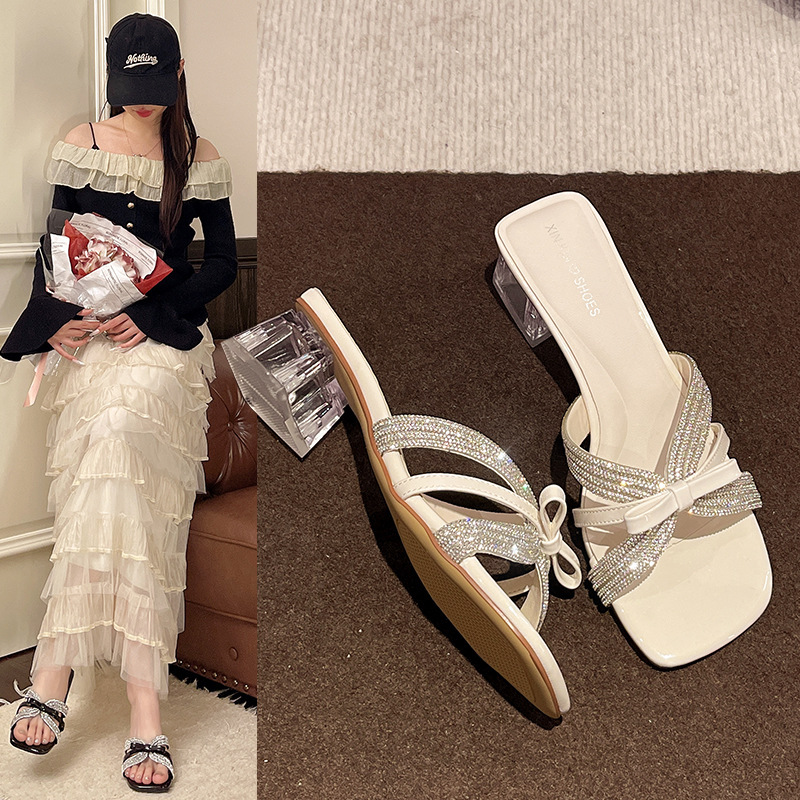 Elegant High-Heeled Sandals 2026 New Summer Style Bowknot Open-Toe Popular Outdoor Slippers
