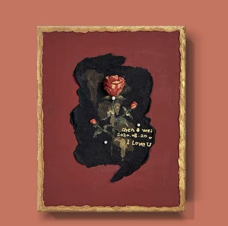 玫瑰diy复古玫瑰信笺肌理画材料全套石英砂丙烯手绘家居装饰画|undefined