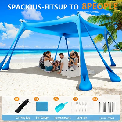 Avtomobil yan çətirləri – Outdoor Portable Octagonal Beach - octagonal-canopy-blue-4-iron-poles-uv-protection-300300200