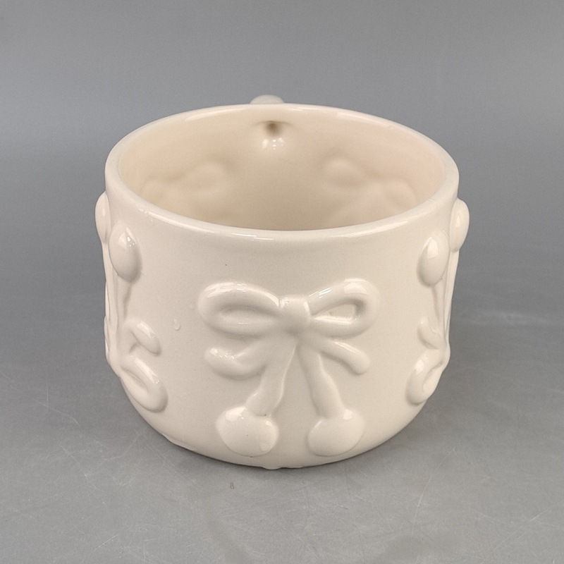 Taza de cerámica con lazo en relieve, estilo ins, leche creativa, fufu, diseño de nicho, lindo color sólido, alto valor