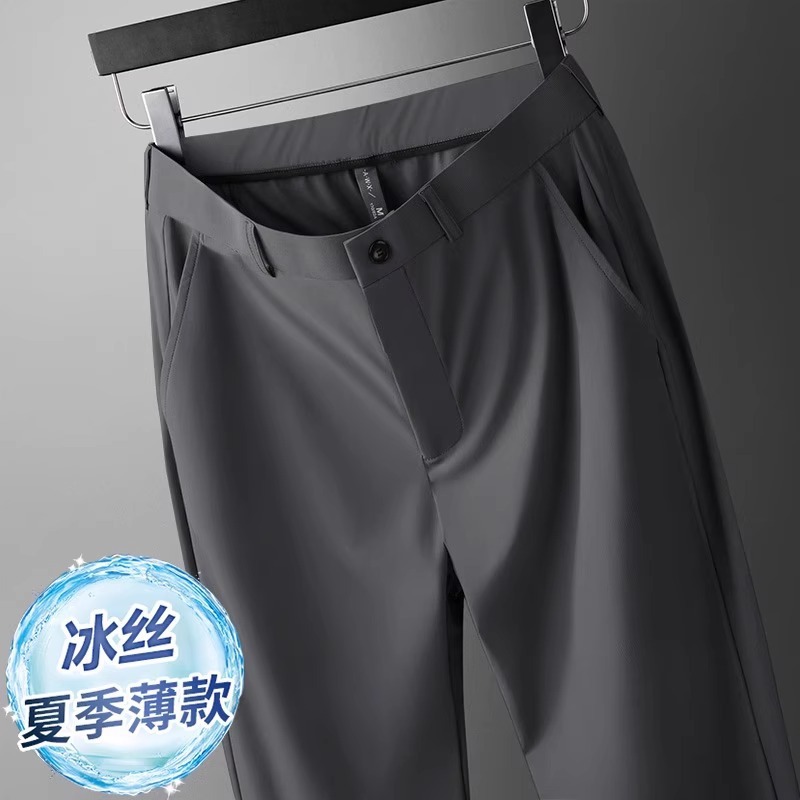 Pantalones de hombre de pelo liso de fábrica, pantalones largos casuales de hombre de color sólido de nuevo estilo de verano, pantalones de negocios, rectos sueltos, papá a través