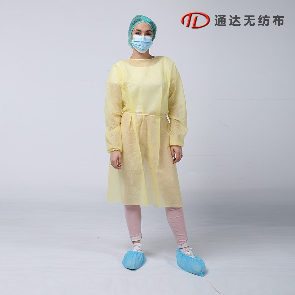 PP无纺布橡筋袖口黄色隔离衣厂家直销