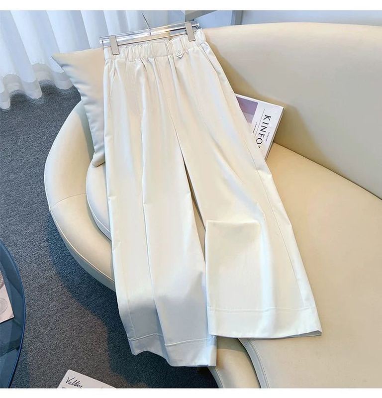 2025 新しいスタイルのドレープハイウエストルーズストレートパンツ薄いパンツ 9 点パンツカジュアルワイドレッグパンツ女性の多用途パンツ|undefined
