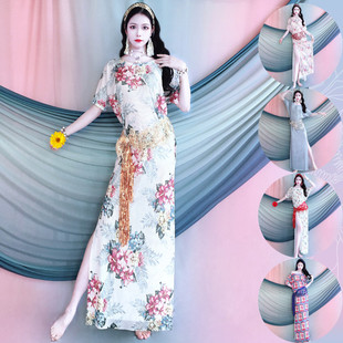 Belly Dance Clothing Spring and Summer New Robe Elegant Printed Beginner Folk Dance Practice Clothing Children's Performance Clothing