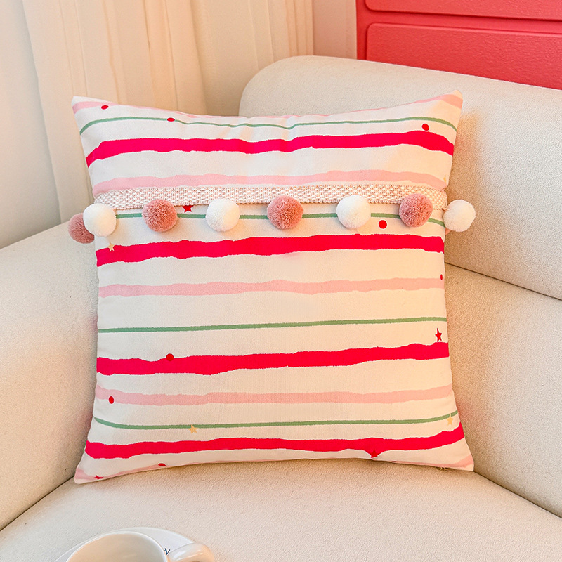 Funda de almohada con estampado corrugado de tres colores, almohada de sofá de sala de estar, almohada de cintura abstracta con estampado de cabecera, bola de pelo