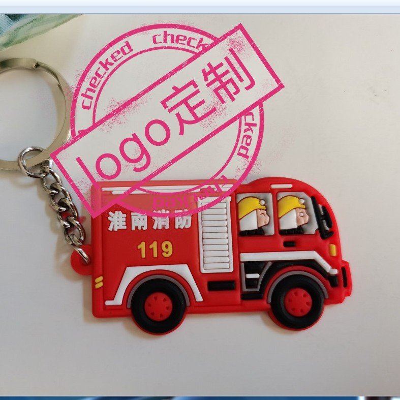 Fire Rescue Truck Fire 119 Small Gift Keychain Ladder Fire Truck Pvc Soft Rubber Keychain Promotion