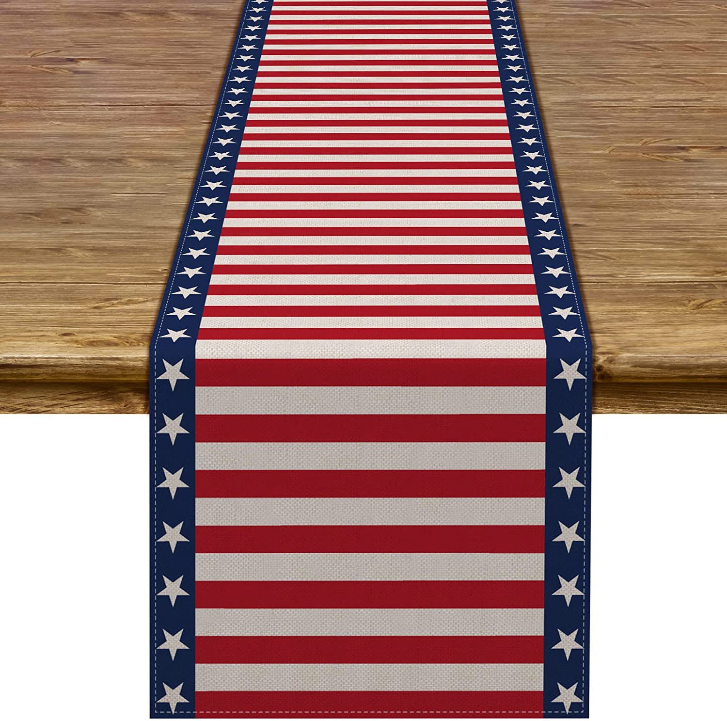 Transfronterizo 2024 nuevo día de la independencia de los Estados Unidos lino bandera de mesa bandera estrella y rayas tela de mesa de comedor cama de té tela de mesa image 9