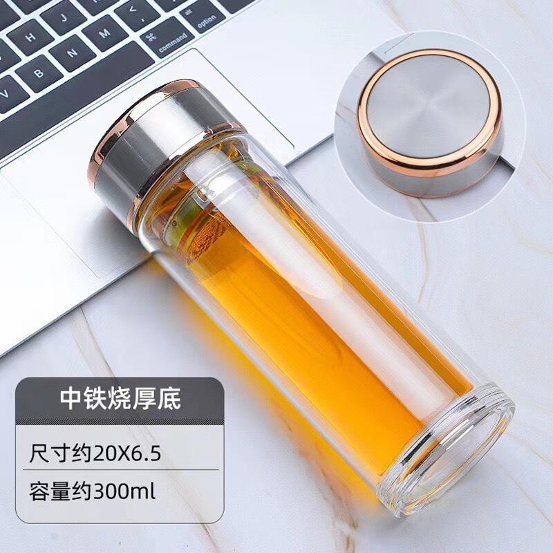 双层耐高温玻璃杯车载水晶杯带盖泡茶杯子可印制logo女士玻璃杯|undefined