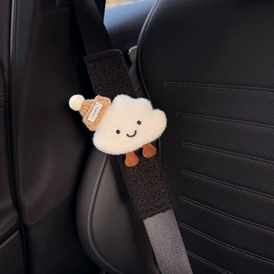 car car seat belt shoulder: Seat belt shoulder pad - black-lamb-velvet-shoulder-pads-khaki-hat-clouds