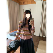 韩国代购东大门代购 areing 秋季新款条纹针织长袖开衫外套