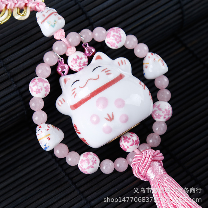 Cerámica afortunado gato coche interior colgante adornos coche espejo retrovisor decoración suministros fábrica al por mayor