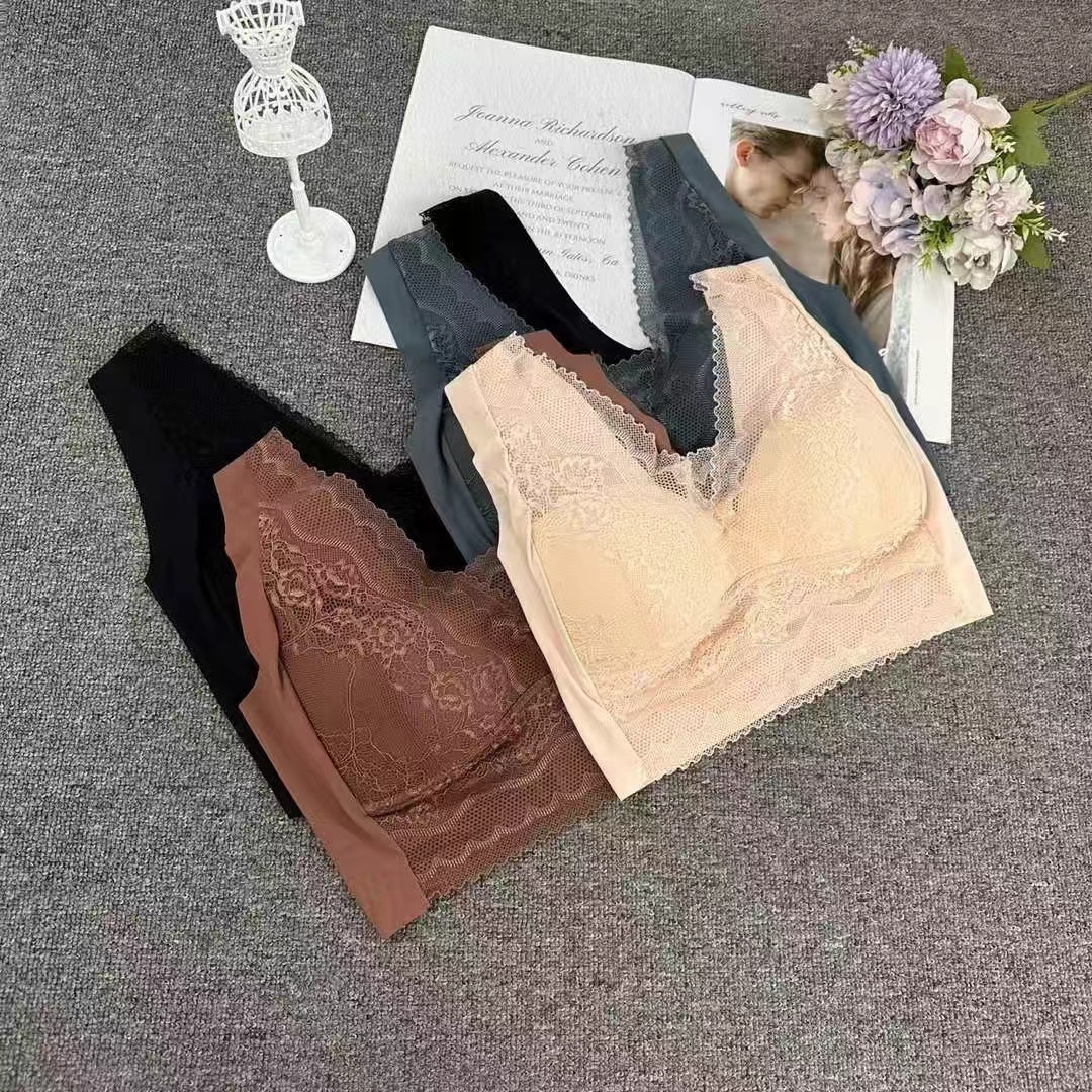 Nueva copa fija de encaje, chaleco de alta calidad, bra de yoga sin anillo de acero, ropa interior deportiva, mujer al por mayor
