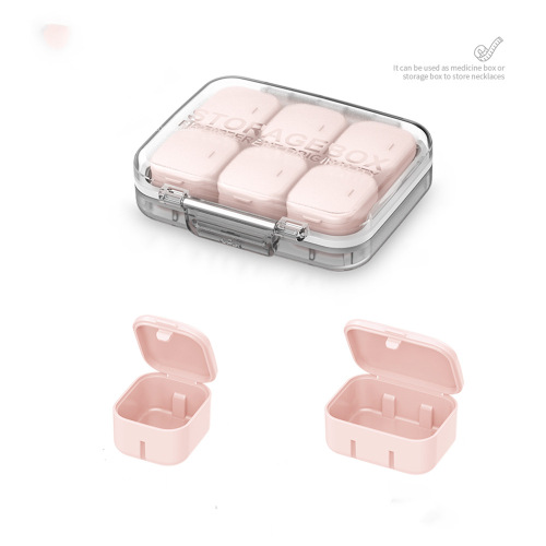 Creative multi-compartment storage box can be assembled into a sealed pill box that changes from four compartments to six compartments for a week, simple portable packaging box