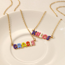 跨境新品定制名字项链珐琅吊坠泡泡字母吊坠项链配饰轻奢创意