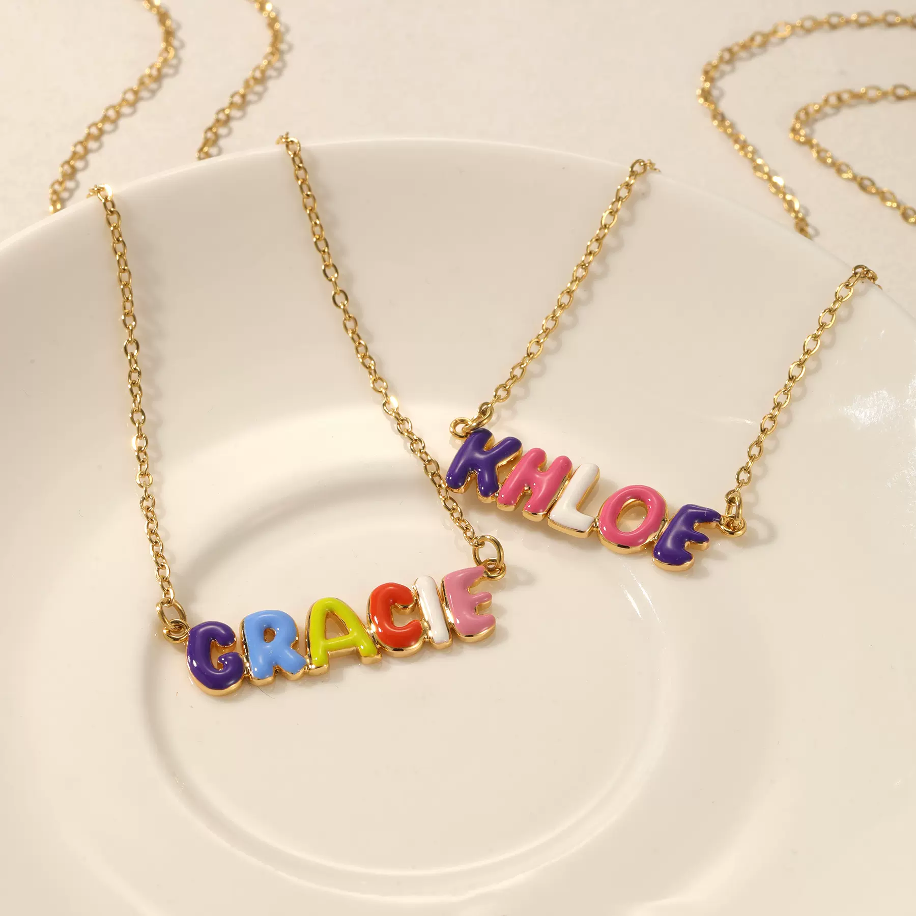 跨境新品定制名字项链珐琅吊坠泡泡字母吊坠项链配饰轻奢创意