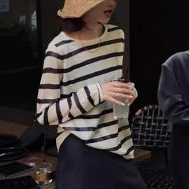 100%天丝莱赛尔针织海魂衫女条纹罩衫夏季轻薄长袖空调衫防晒上衣