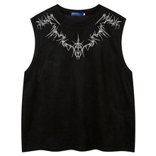 棕色麂皮绒无袖男显肌肉小袖口背心男款健身运动坎肩上衣2024夏季