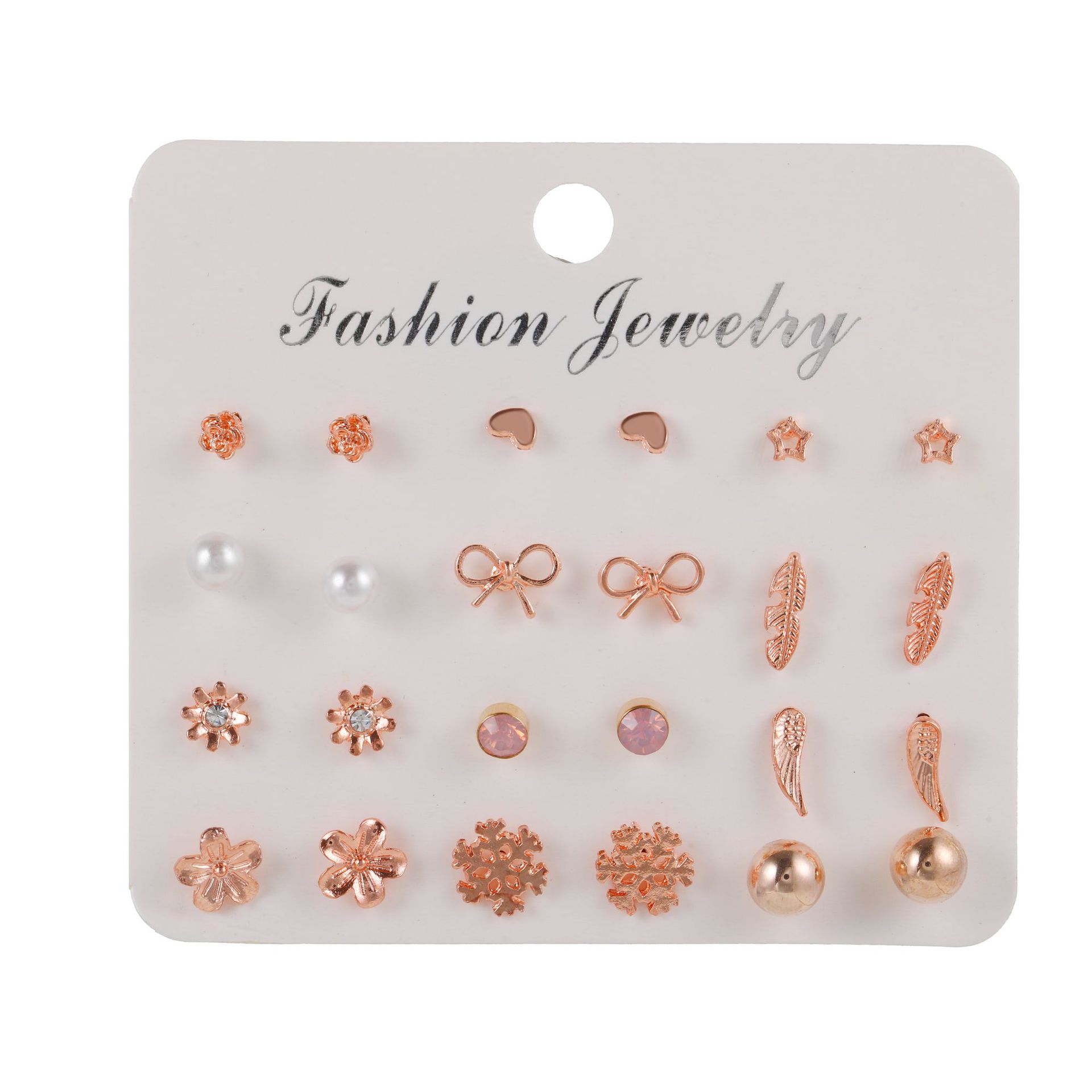 Fashion Sun Star Moon Alloy Inlay Artificial Pearls Rhinestones WomenS Ear Studs 1 Setpicture1