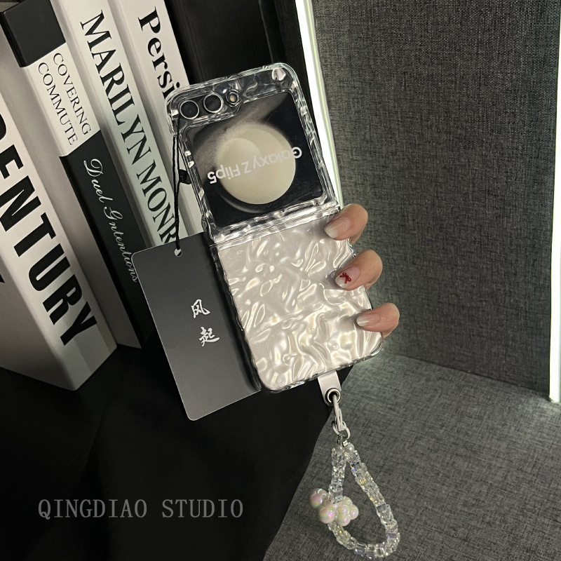 ins风透明褶皱水晶手提链适用三星zflip6/5/4/3手机壳不发黄新款折叠屏网红GalaxyW25/24Flip韩国翻盖保护套