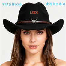 热卖翘边帽子西部牛仔帽藏式马术帽新款牛头草原高原民族风礼帽