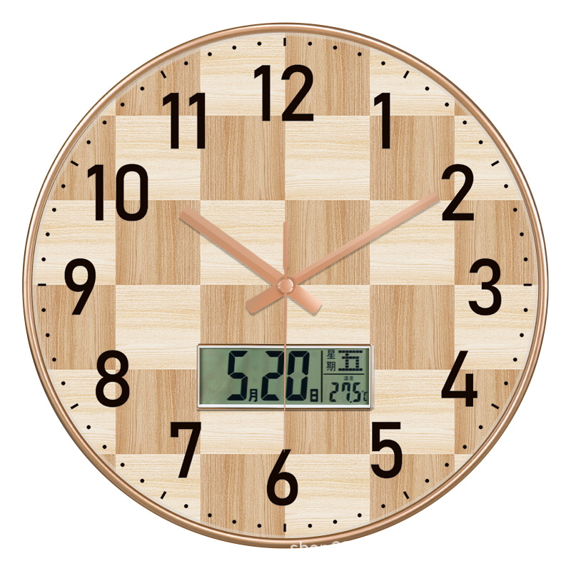 Reloj de pared creativo estilo nórdico - Con display de temperatura y calendario - Silencioso - Para sala de estar y dormitorio - Diseño atmosférico