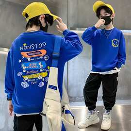 天才鲸 儿童加绒卫衣新款男童卡通衣服秋冬款中小童宝宝圆领上衣