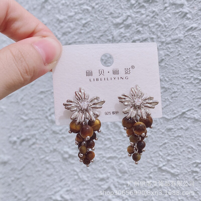 丽银/丽贝丽影复古豹纹耳环秋冬新款时尚几何虎眼石耳坠耳饰女|undefined