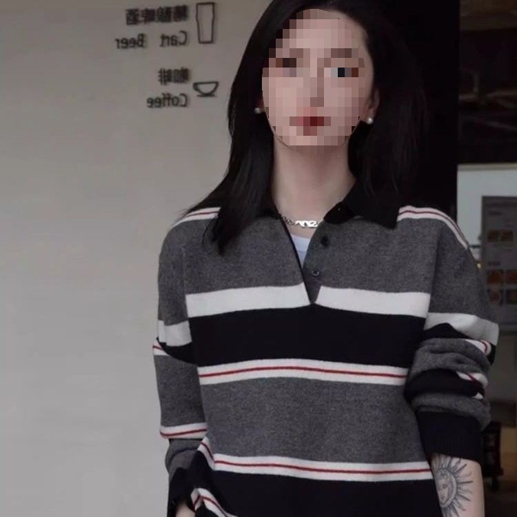 撞色条纹洋气针织衫女韩系秋季上衣新款宽松慵懒毛衣百搭减龄潮|undefined
