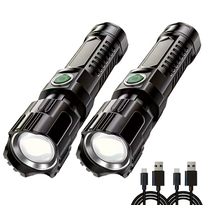 Cross-Border Popular High-Brightness Flashlight USB Rechargeable Telescopic Zoom Large Floodlight Handheld Outdoor Emergency Lighting