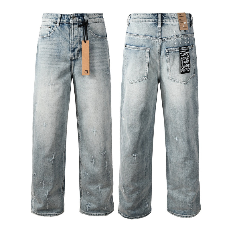 Foreign Trade Cross-Border European and American Trendy Brand Ksubi Hiphop Jeans Slim Fit Ripped Distressed Jeans