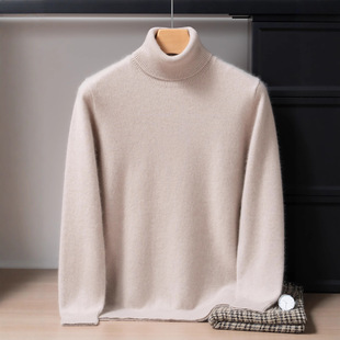 New 100% Pure Cashmere Sweater for Men with High Collar, Thickened Sweater, Solid Color Versatile Cashmere Knit Base Shirt for Young and Middle-Aged Men