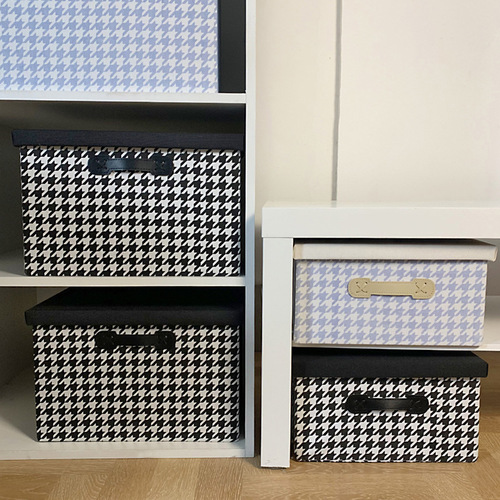 BB4C wholesale wardrobe storage houndstooth folding box with lid large clothing wardrobe underwear organization