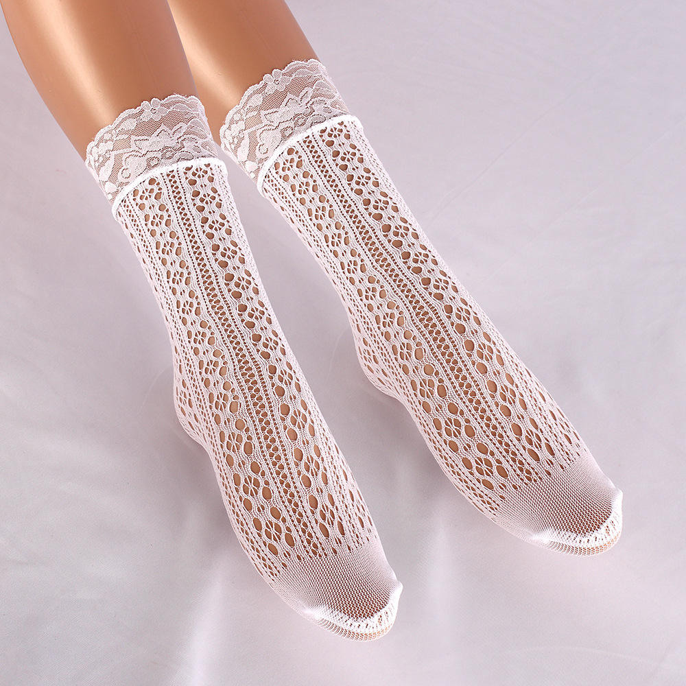 竖条纹小花 蕾丝边 白色-1