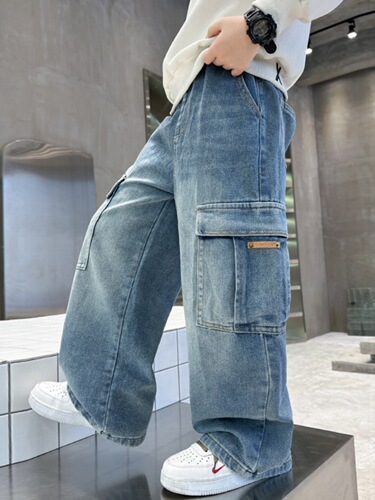 Boys 'jeans spring and autumn 2025 new Zhongda children's autumn overalls boys autumn casual pants trend